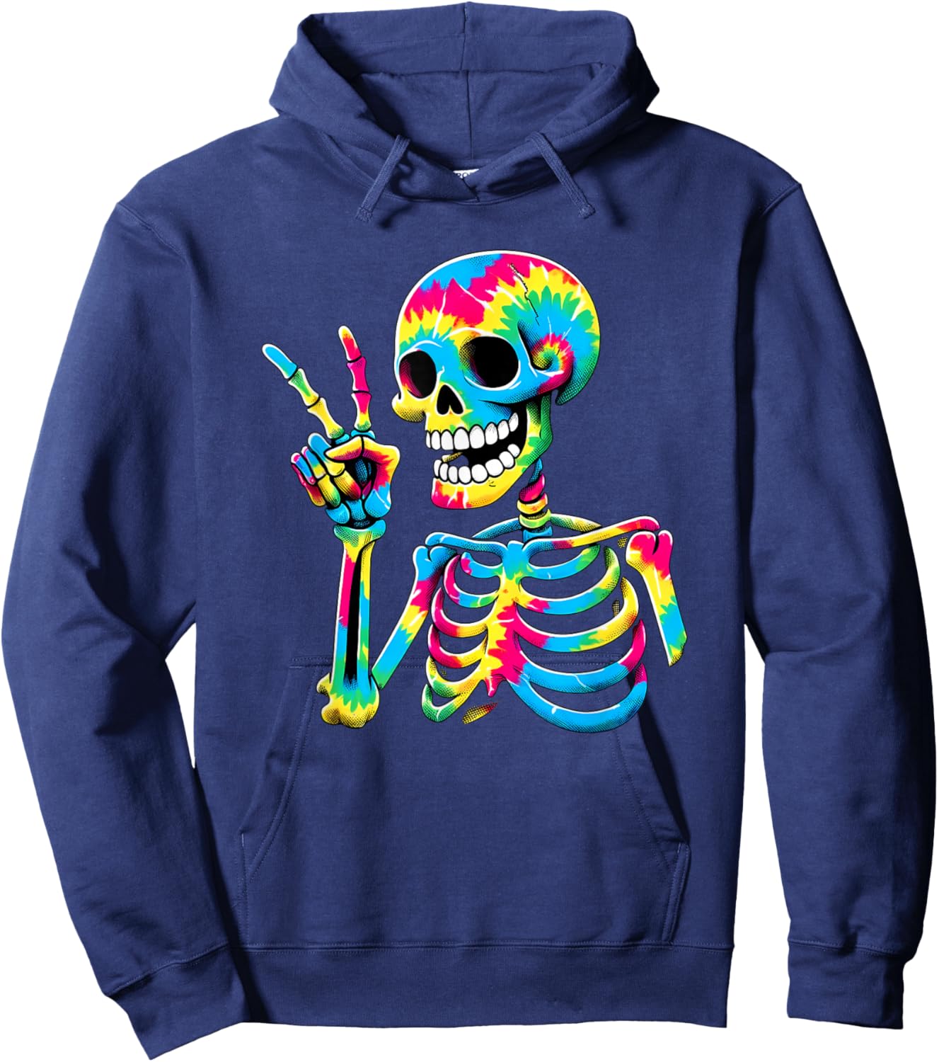 Peace Sign Tie Dye Skeleton Hoodie - Hoodie | Navy