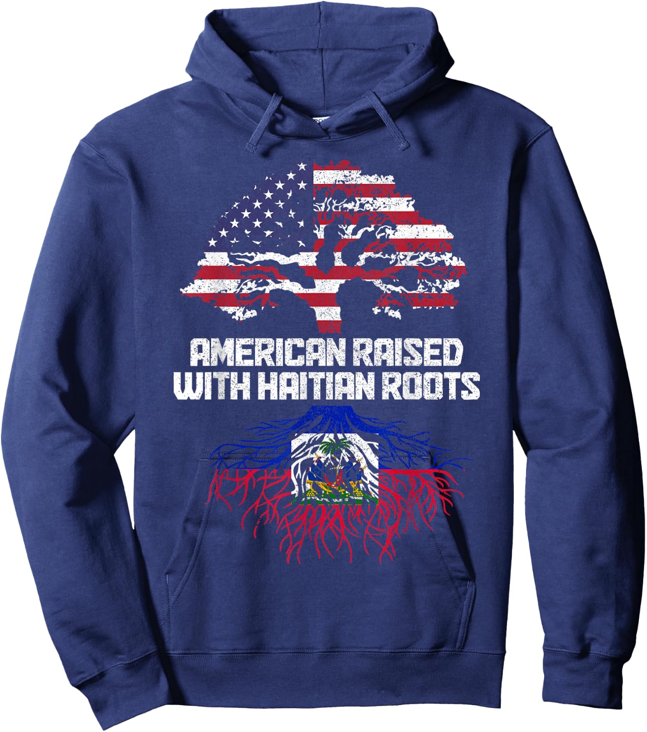 American Haitian Roots Pride Haiti Flag Hoodie - Hoodie | Navy