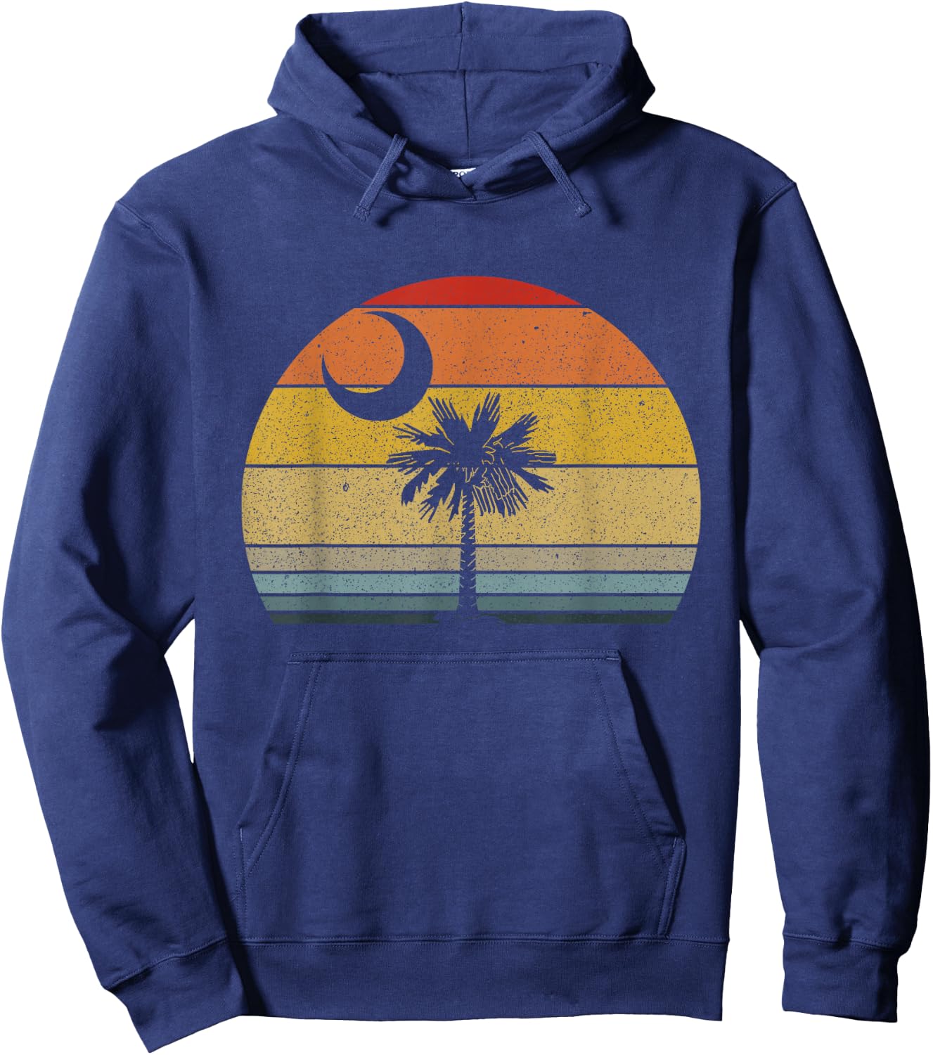 Retro Sunset South Carolina Flag Palmetto Tree Crescent Moon Hoodie - Hoodie | Navy