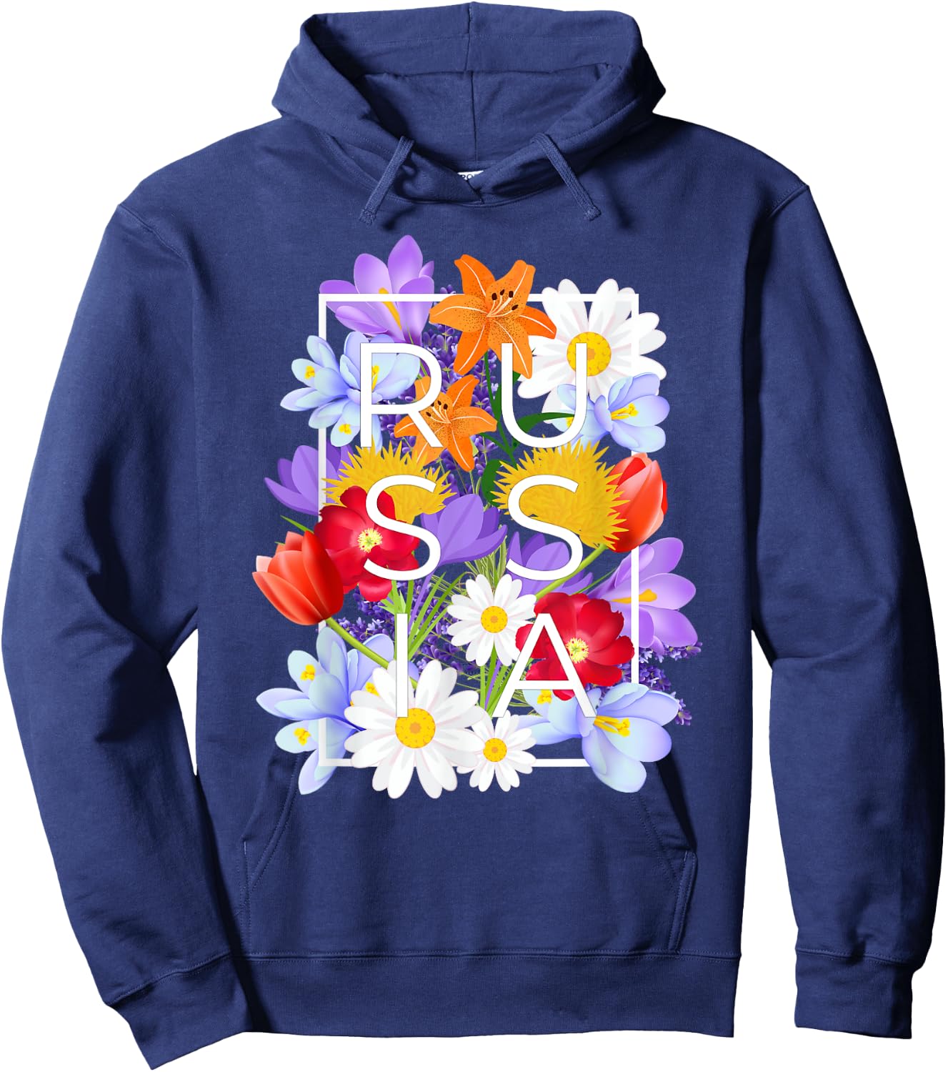 Flowers of Russia Word Art - Russian Pride Hoodie - Hoodie | Navy