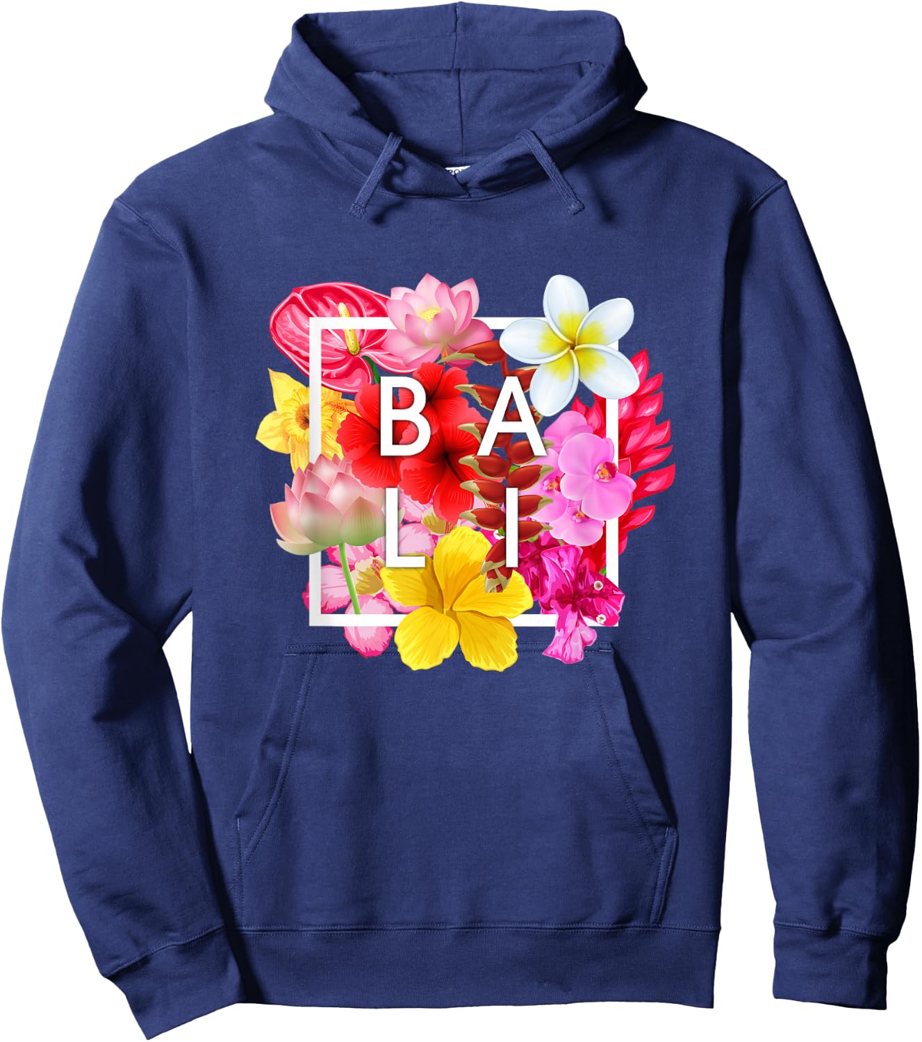 Flowers of Bali Word Art - Bali Indonesia Souvenir Hoodie - Hoodie | Navy