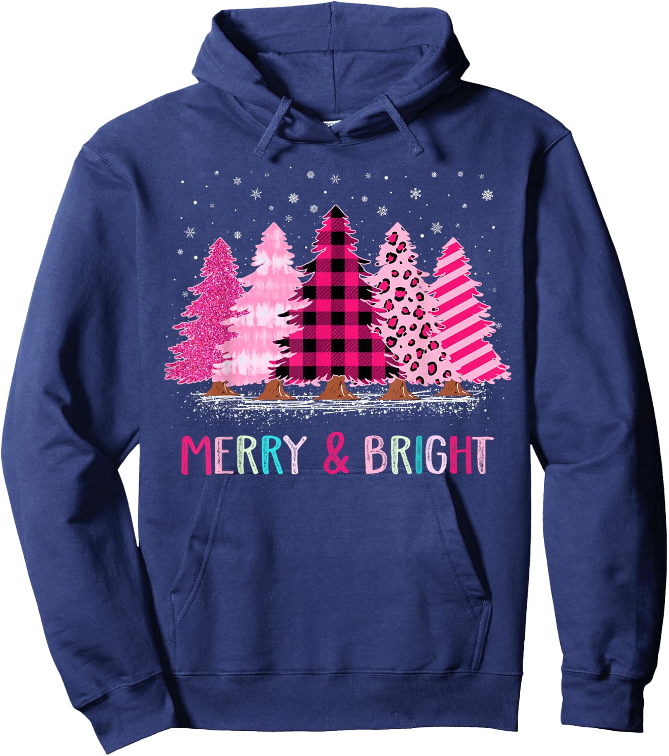Merry and Bright Pink Christmas Tree Cute Xmas Costume Women Hoodie - Hoodie | Navy