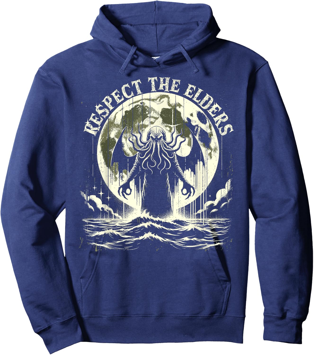 Cthulhu Respect The Elders, Vintage Cosmic Horror Hoodie - Hoodie | Navy