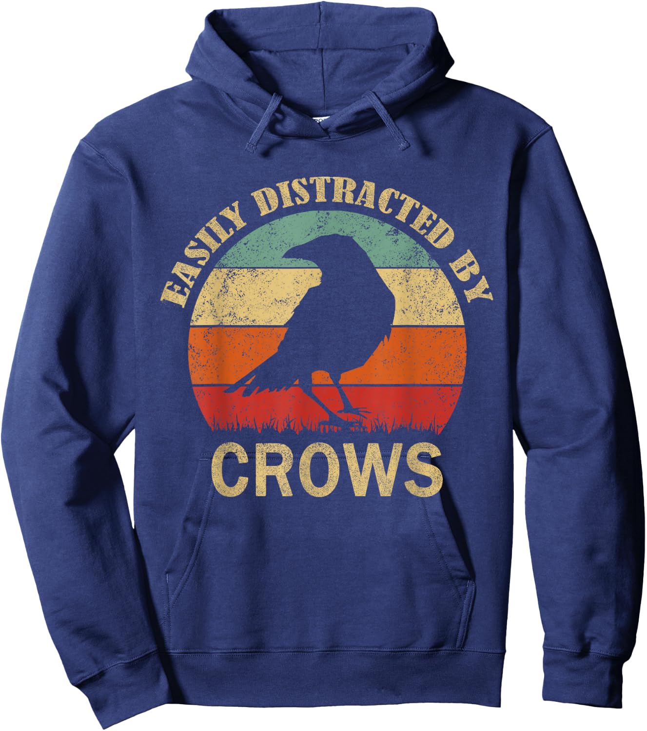 Easily Distracted By Crows | Retro Funny BIrd Lover Crow Hoodie - Hoodie | Navy