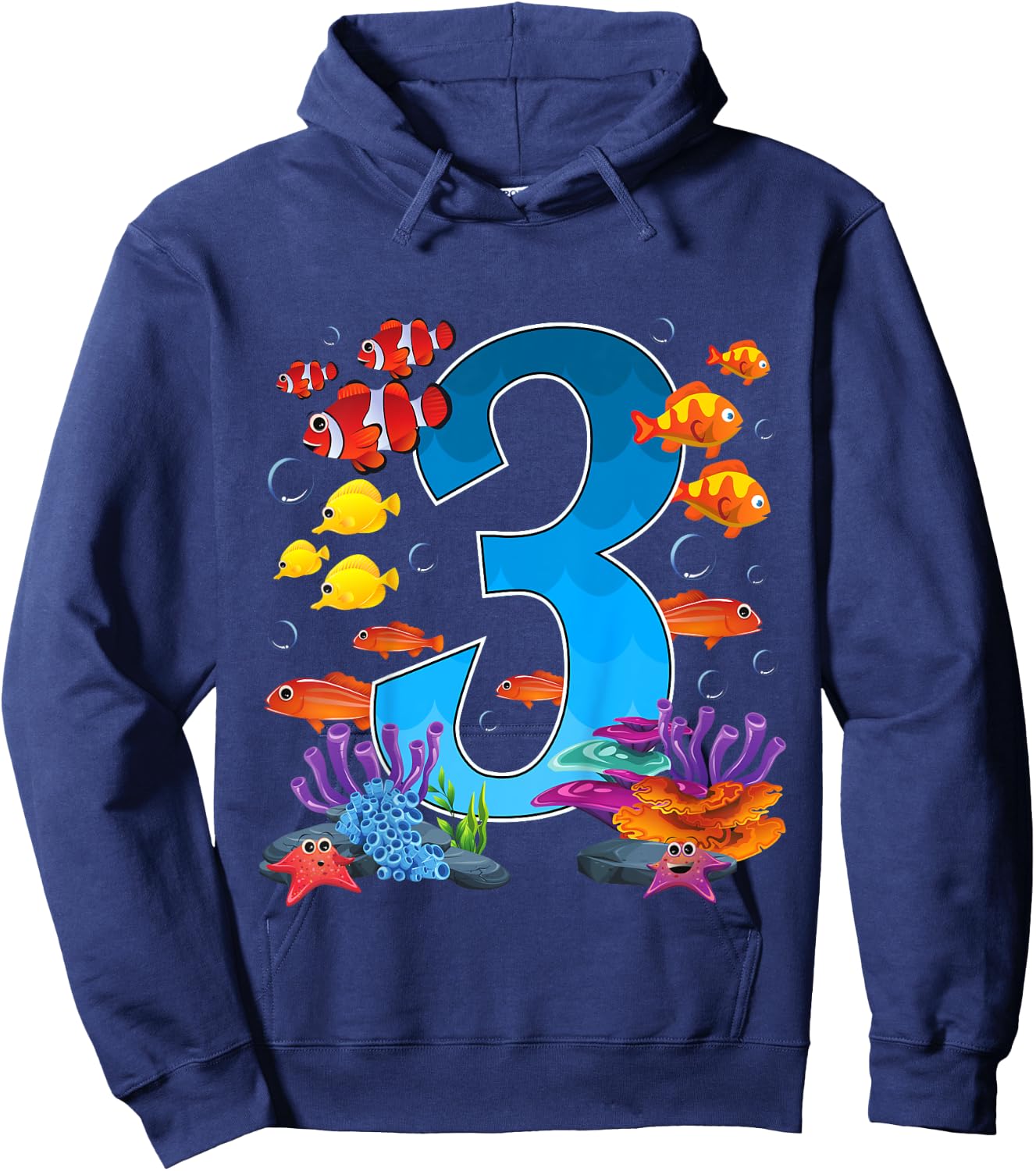 3 Year Old Under The Sea Birthday Ocean Fish Theme 3rd Gift Hoodie - Hoodie | Navy