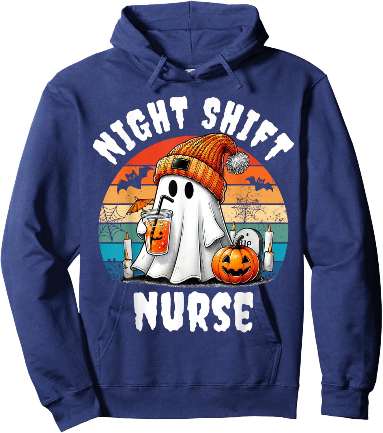 Funny Night Shift Nurse Ghost Boo Halloween RN Nurses Coffee Hoodie - Hoodie | Navy