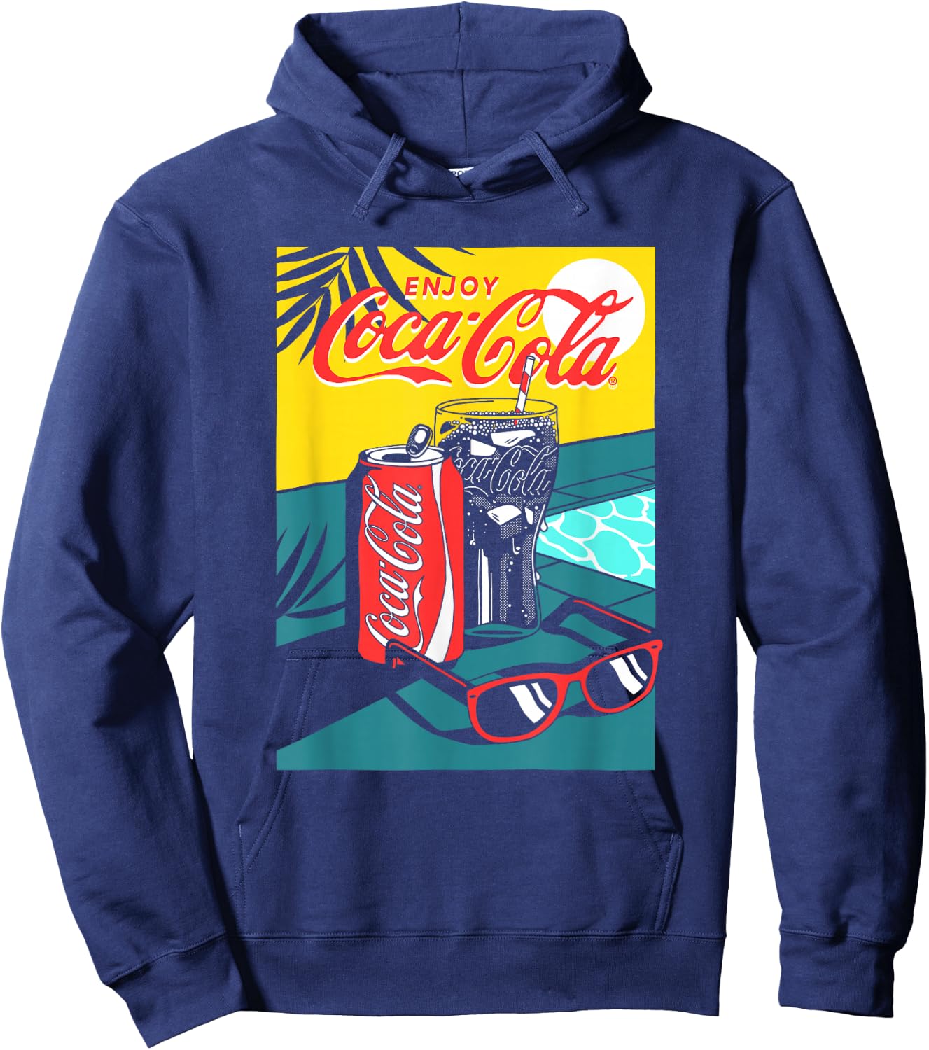 Coca-Cola Enjoy Coke By The Pool Big Chest Retro Poster Hoodie - Hoodie | Navy
