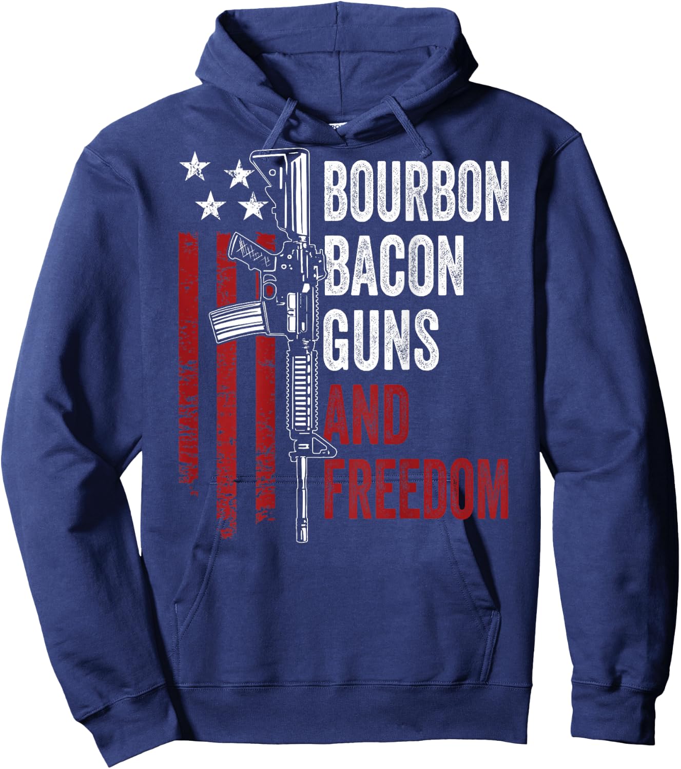 BOURBON BACON GUNS & FREEDOM - BBQ Grill Drinking - ON BACK Hoodie - Hoodie | Navy