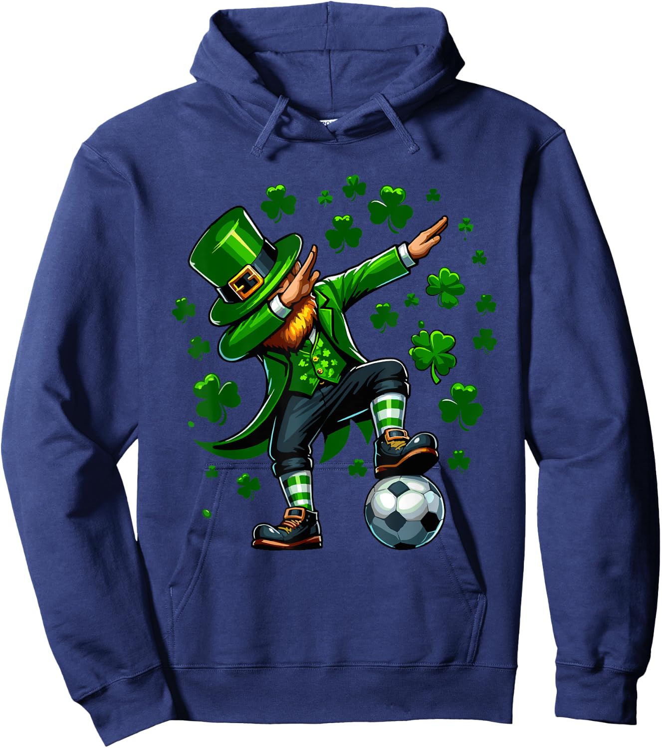 St Patricks Day Boy Men Soccer Sports Dabbing Leprechaun Hoodie - Hoodie | Navy