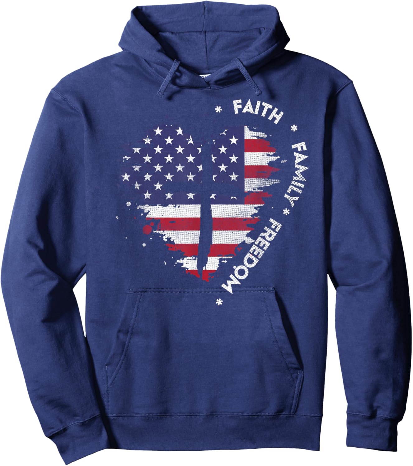 Faith Family Freedom Christian Cross Bible Lover US Flag Hoodie - Hoodie | Navy