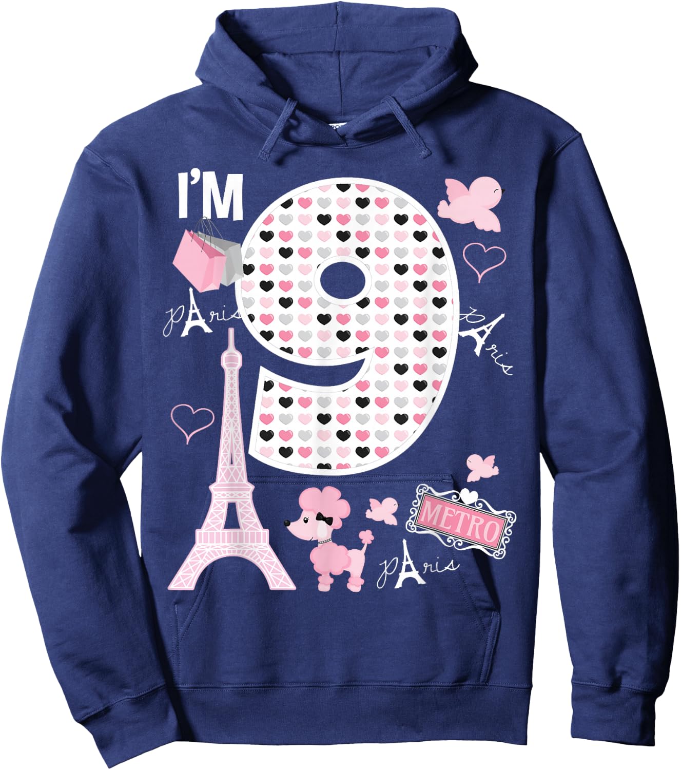 Paris 9th Birthday Girl Paris 9 Year Old Matching Family Hoodie - Hoodie | Navy