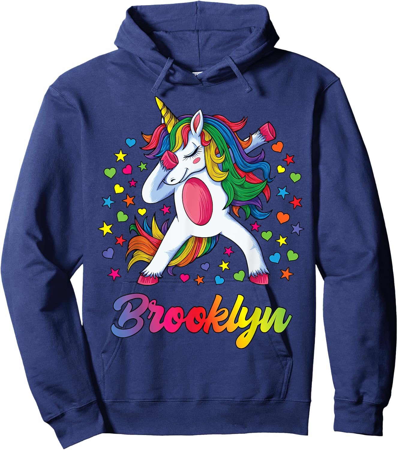 Brooklyn Dabbing Unicorn Rainbow Personalized Name Custom Hoodie - Hoodie | Navy