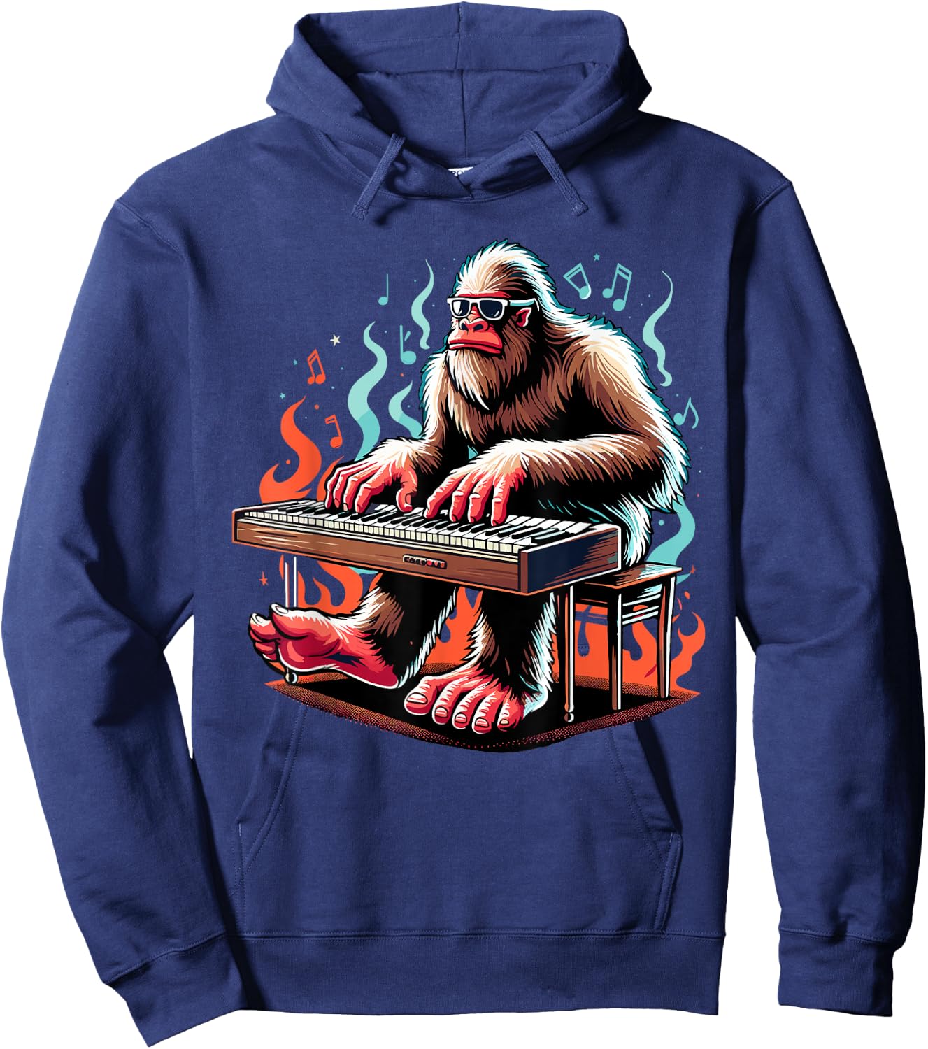 Bigfoot Playing Piano Cool Jazz Piano Sasquatch Hoodie - Hoodie | Navy