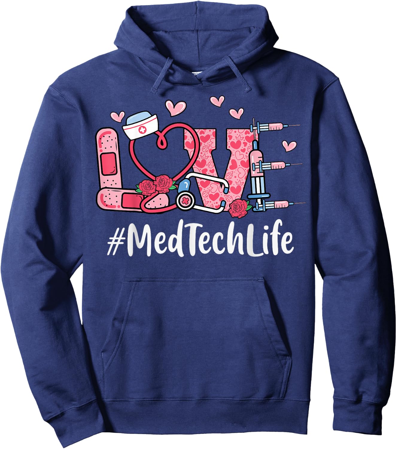 Med Tech Love Valentines Day Cute Women Heart Appreciation Hoodie - Hoodie | Navy