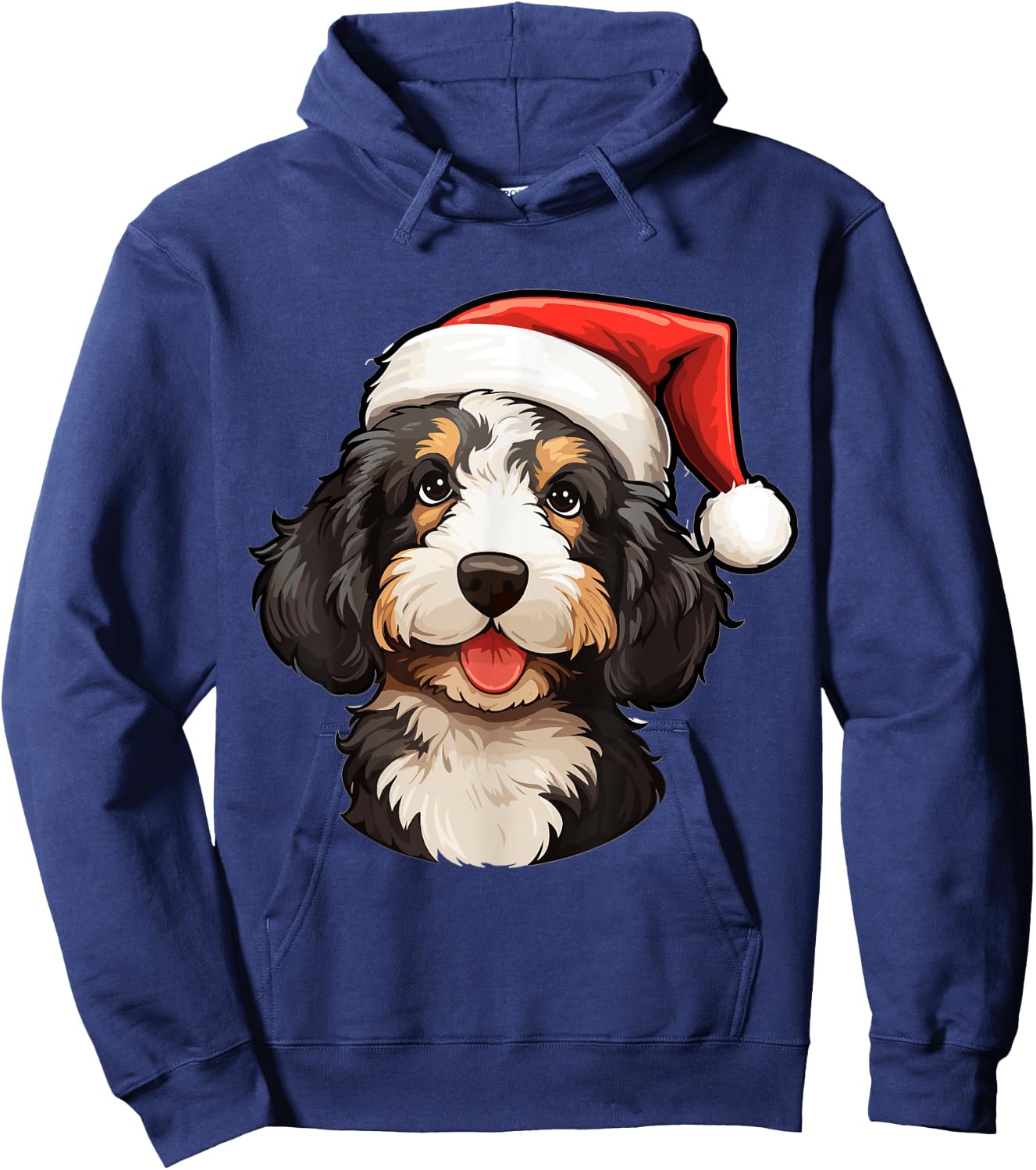 Bernedoodle Dog Breed with a Christmas Hat Men Women Kids Hoodie - Hoodie | Navy