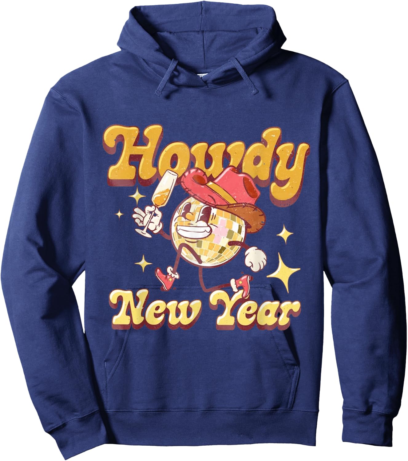 Howdy New Year 2024 Western Cowgirl Hat And Disco Balls Hoodie - Hoodie | Navy
