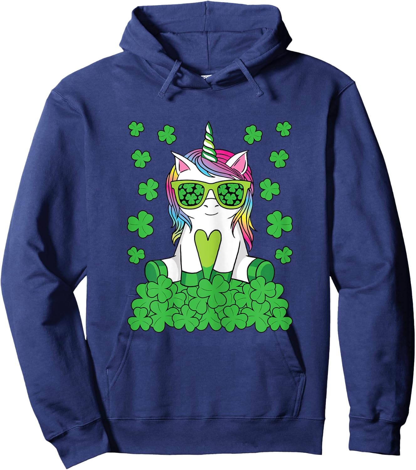 Cute St Patricks Day Unicorn Lepricorn Shamrock Girls Kids Hoodie - Hoodie | Navy