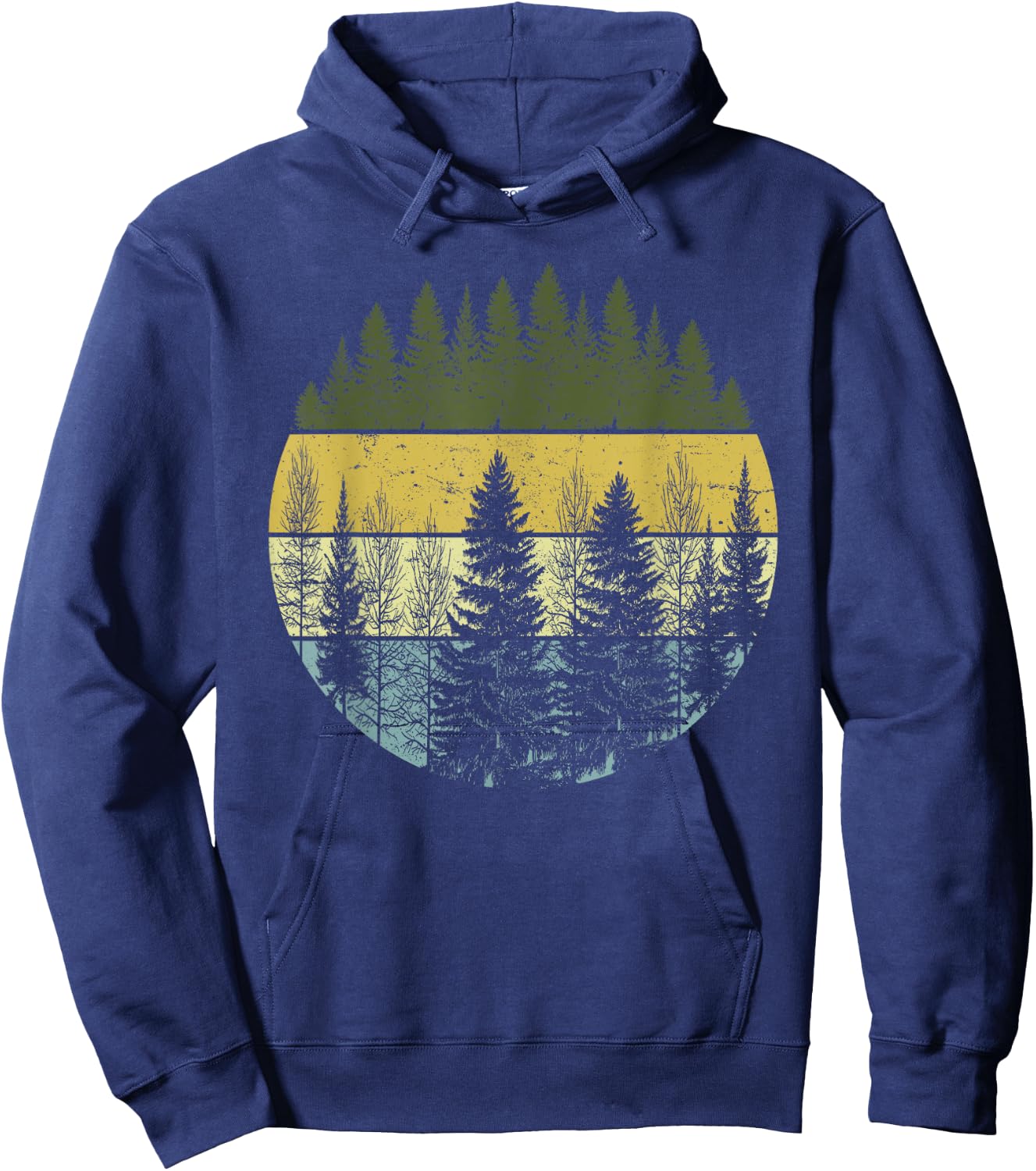 Retro Forest Trees Outdoors Nature Vintage Graphic Apparel Hoodie - Hoodie | Navy
