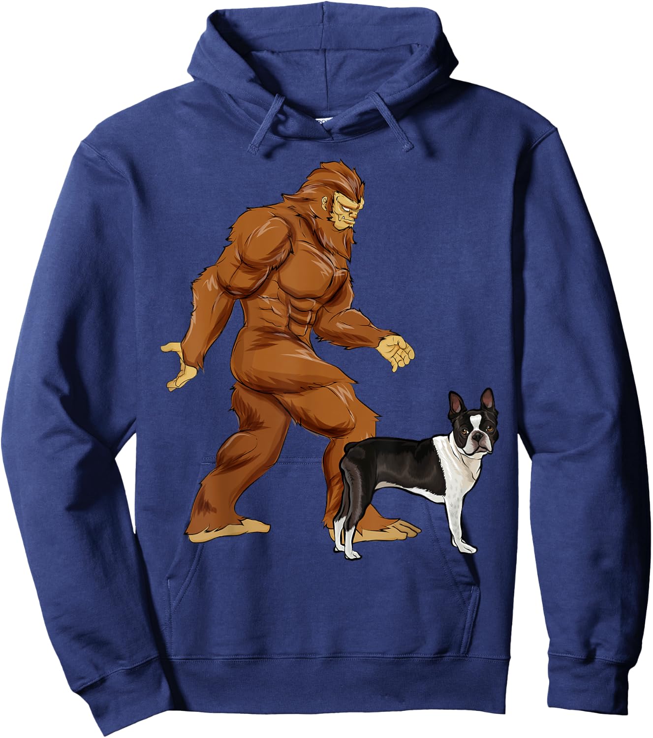 Funny Bigfoot Walking Boston Terrier Sasquatch Dog Hoodie - Hoodie | Navy