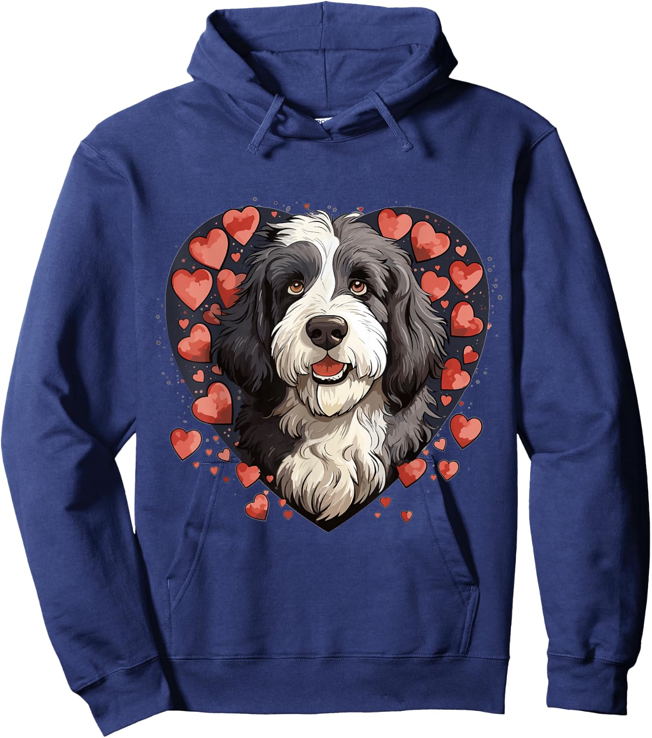 Bernedoodle Dog Breed Pet Cute Graphic with Hearts Hoodie - Hoodie | Navy