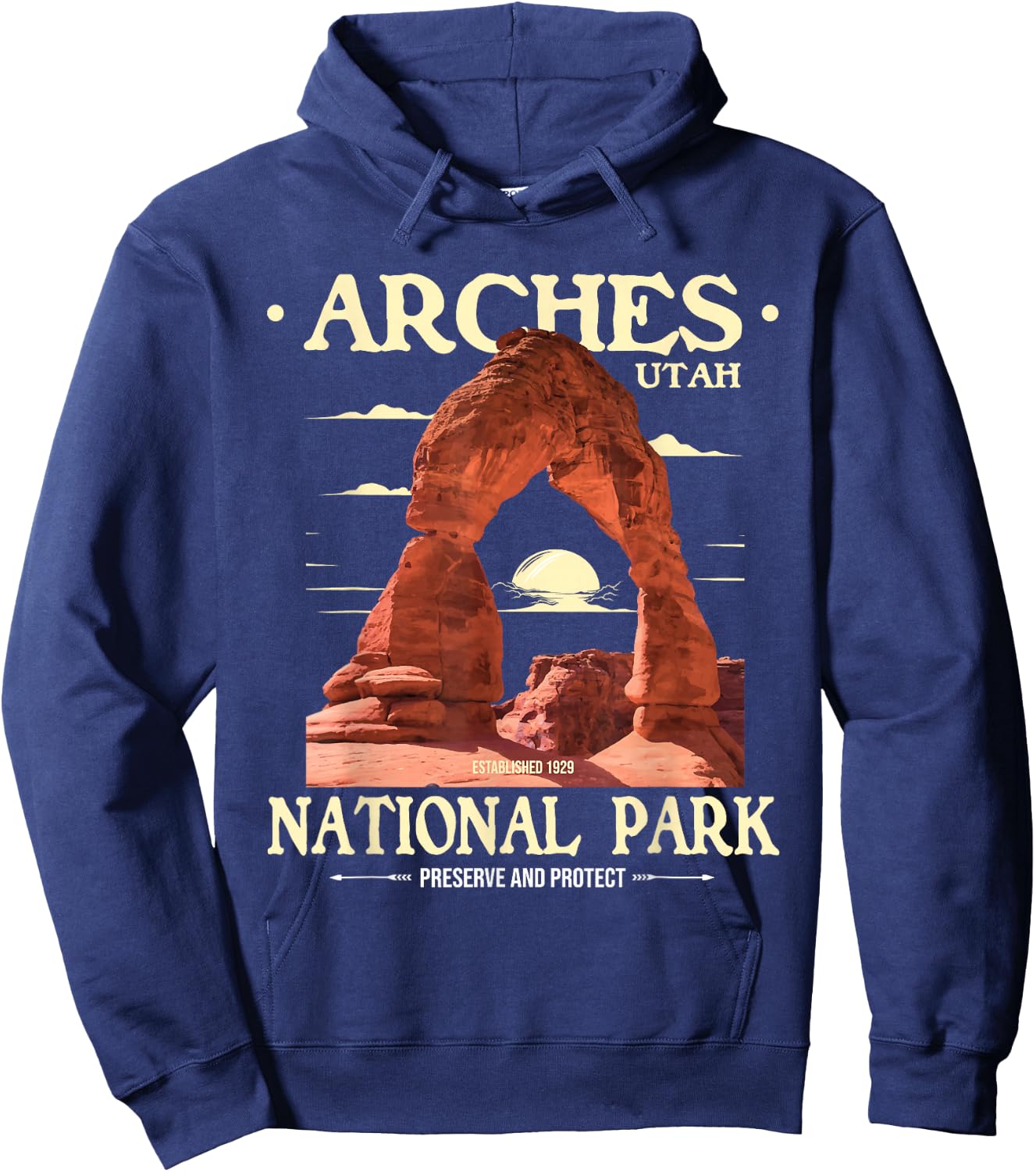 Arches National Park - Retro Hiking & Camping Lover Hoodie - Hoodie | Navy