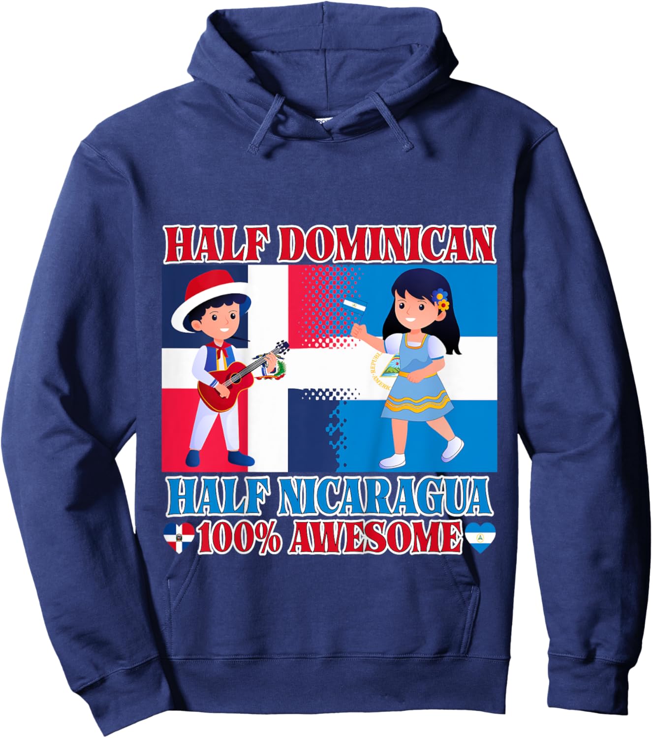 Half Nicaraguan Half Dominican Republic Flag Toddler Girls Hoodie - Hoodie | Navy