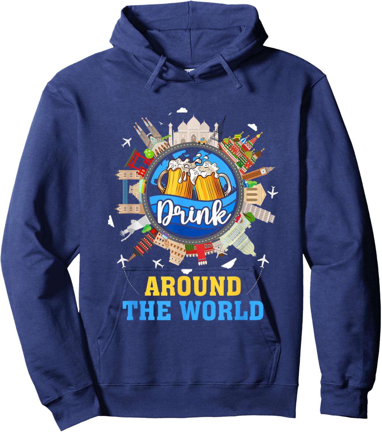 Drink Around The World Vacation Adult Drinking Beer Party Hoodie - Hoodie | Navy