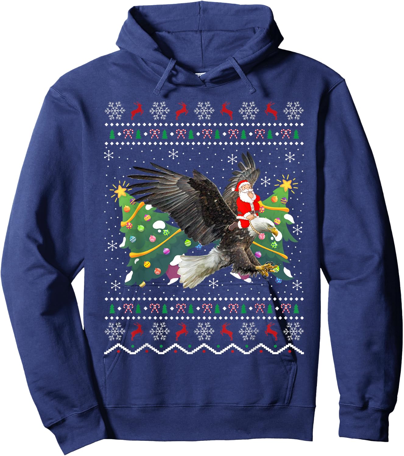 Eagle Lover Gift Ugly Santa Riding Eagle Christmas Hoodie - Hoodie | Navy