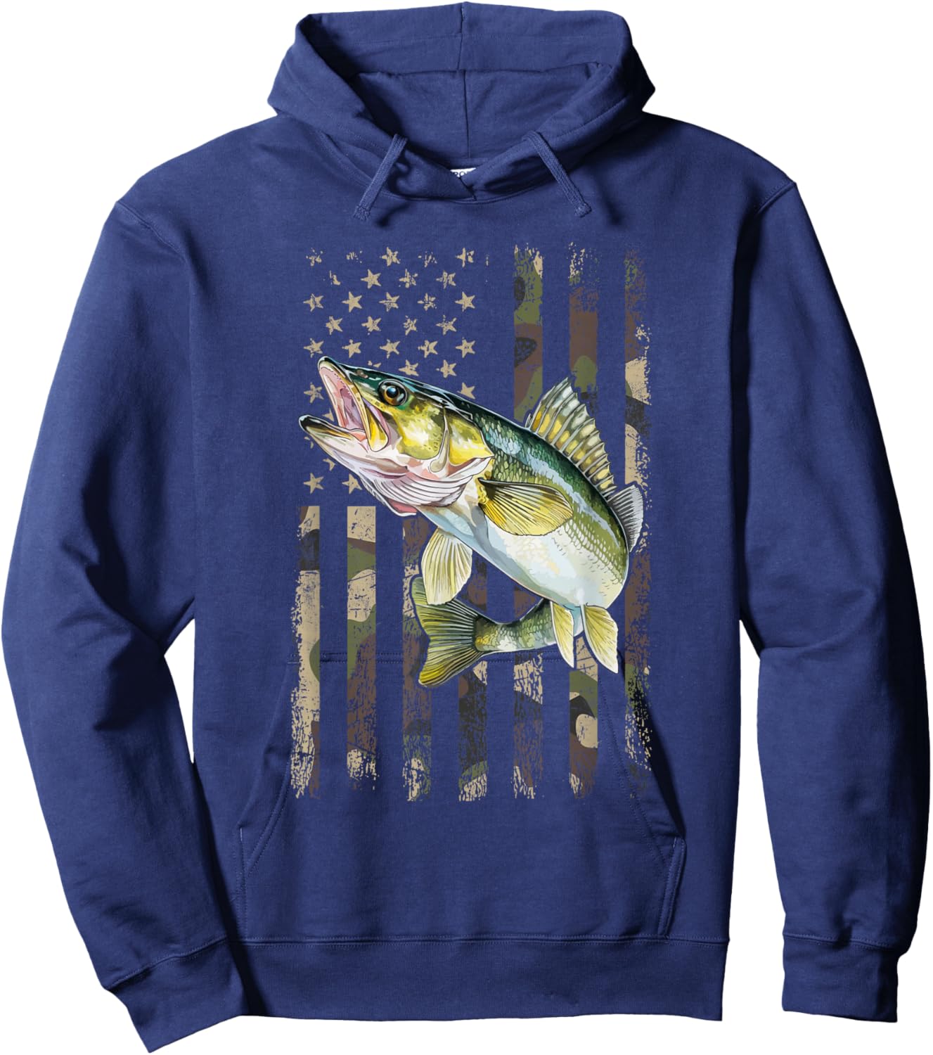 Walleye Camo American Flag, Fishing Walleye Hoodie - Hoodie | Navy