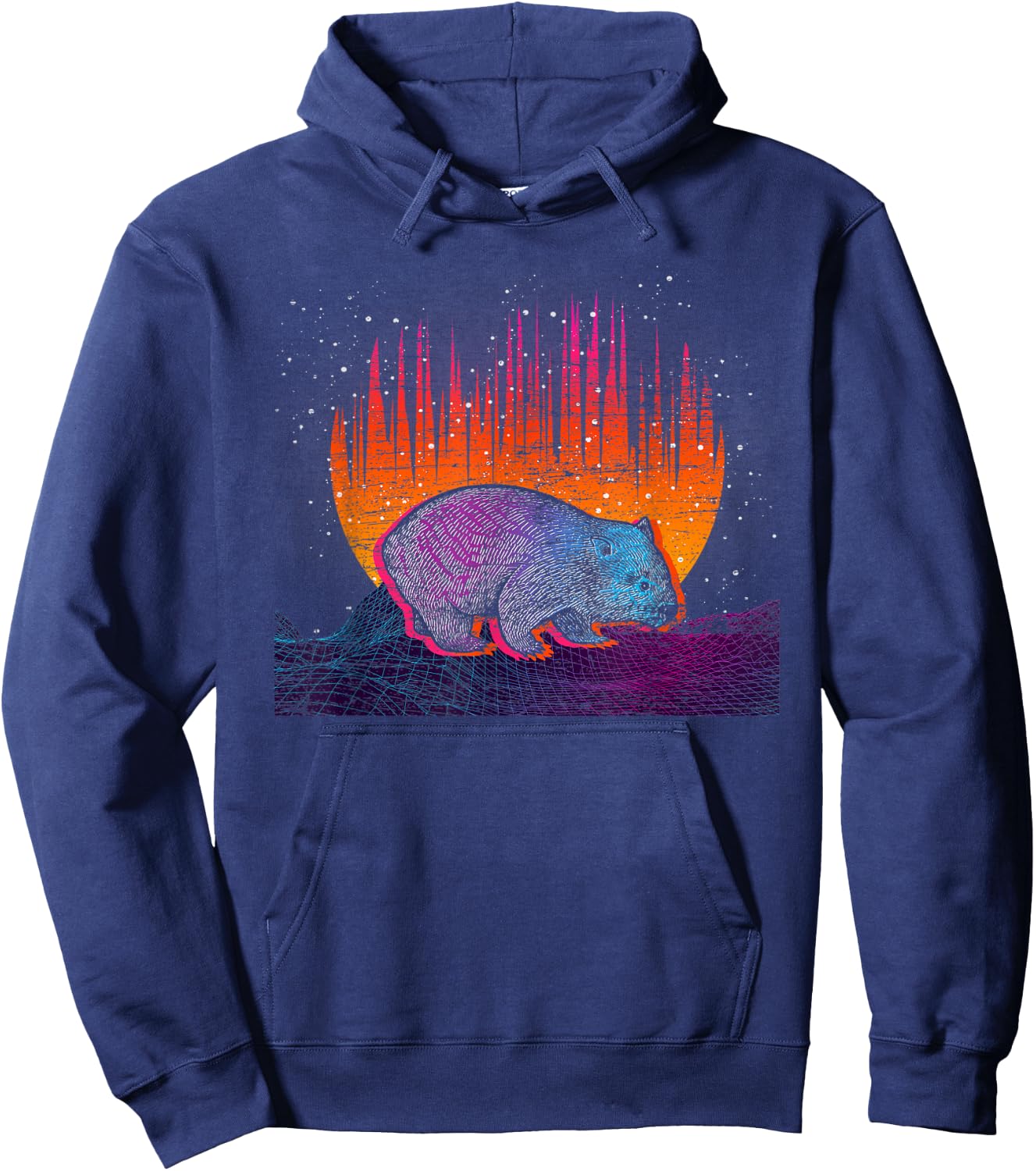 Backpacker Aussie Animal Outback Australia Vaporwave Wombat Hoodie - Hoodie | Navy