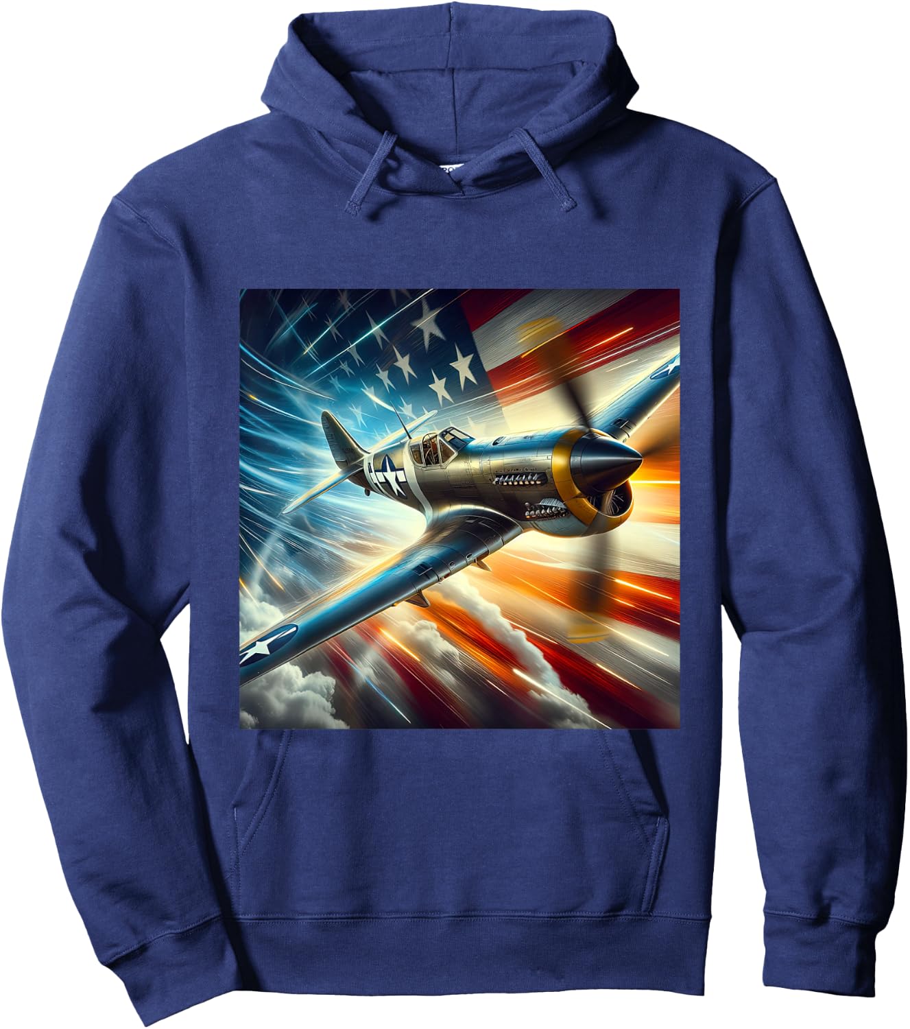 P-40 Warhawk | North American Aviation WW2 P40 US Flag Hoodie - Hoodie | Navy