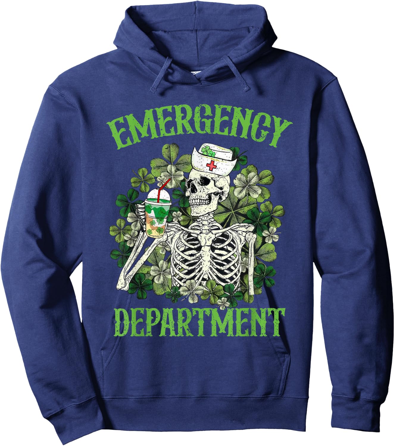 Emergency Department Skeleton Latte ER Nurse St Patricks Day Hoodie - Hoodie | Navy