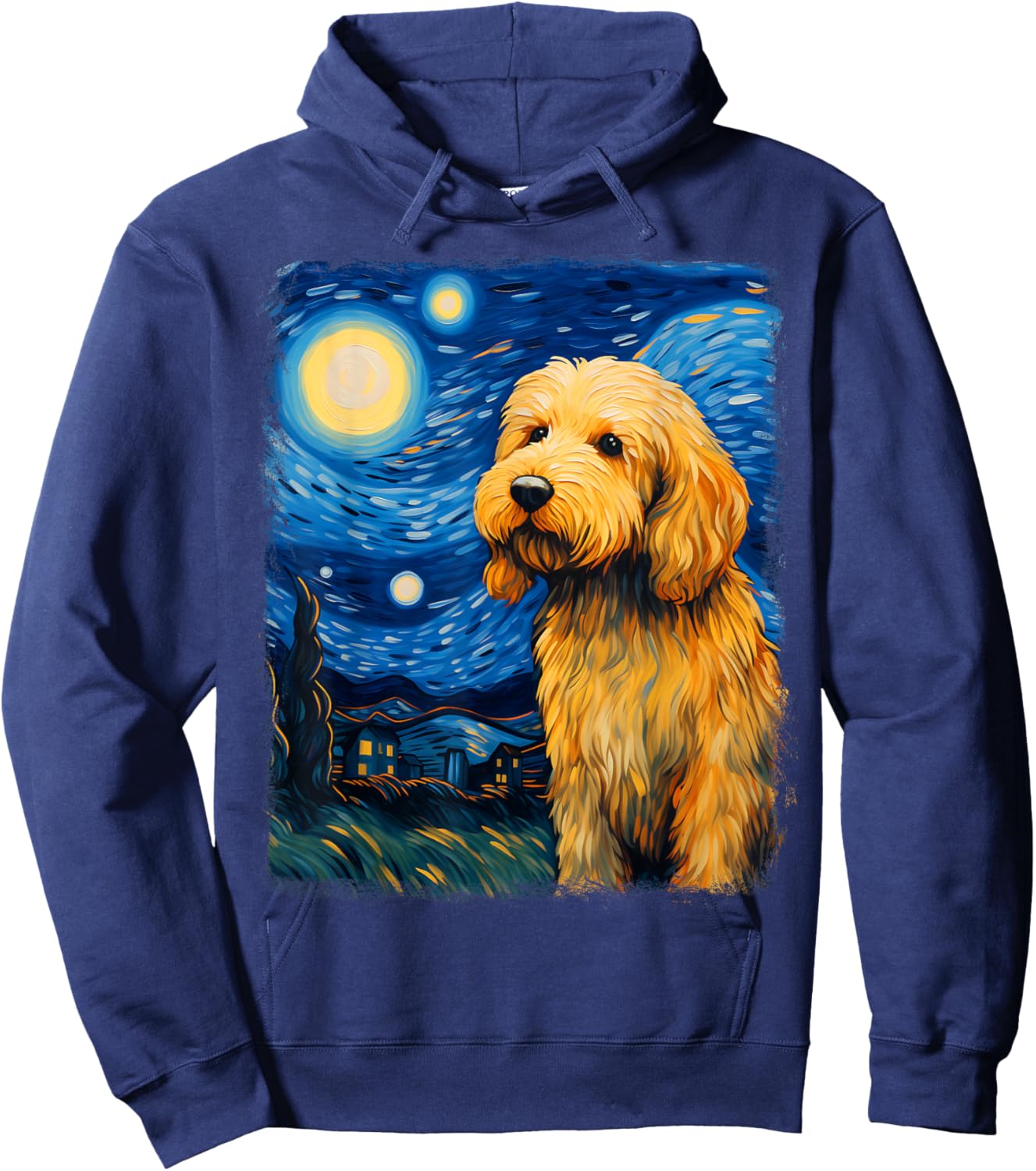 Golden Doodle Goldendoodle Dog Starry Night Painting Hoodie - Hoodie | Navy