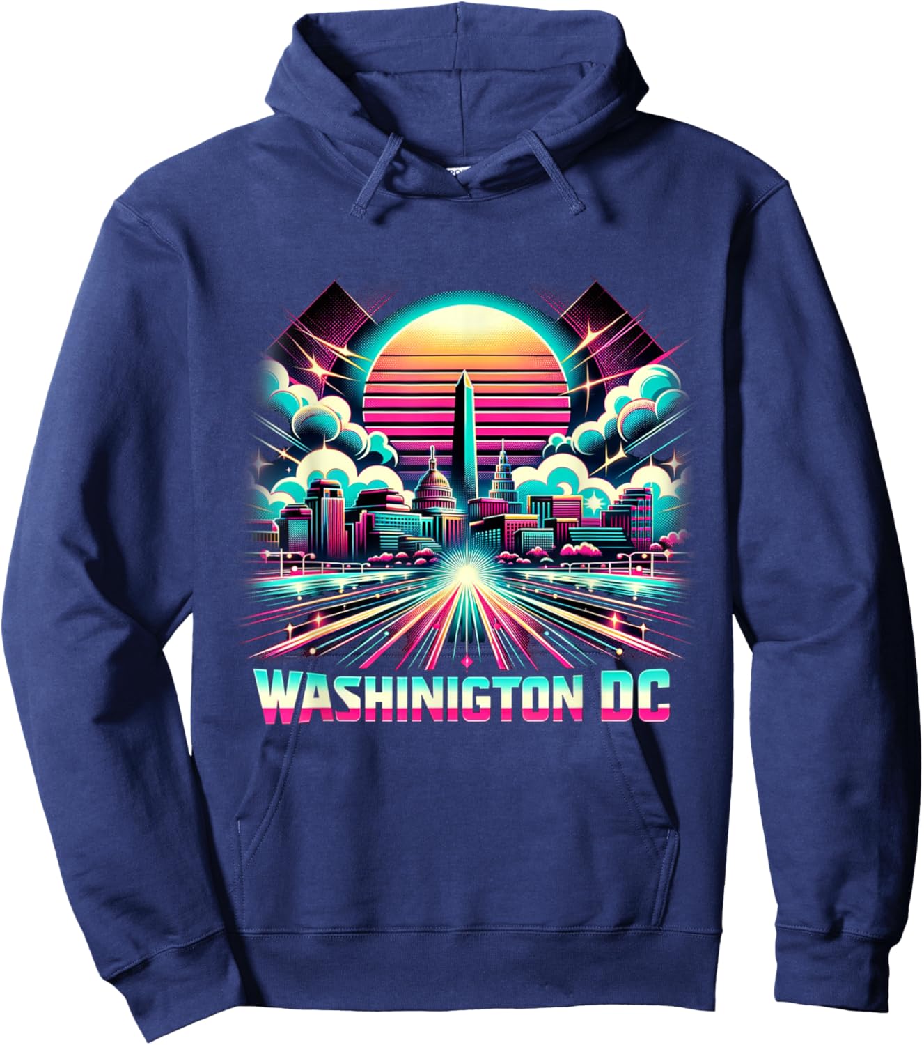 Washington DC Skyline Shirt 90s Retro US Capitol Souvenirs Hoodie - Hoodie | Navy