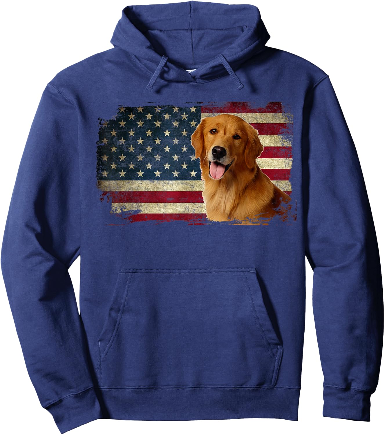 Golden Retriever American Flag Patriotic Dog Lover Hoodie - Hoodie | Navy