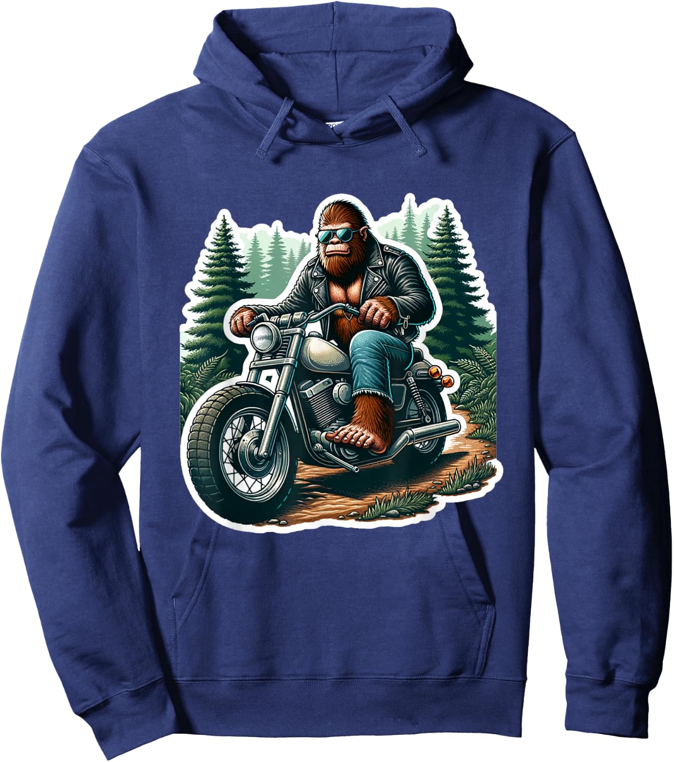 Funny Bigfoot Sasquatch Riding Motorcycle Bike Biker Hoodie - Hoodie | Navy