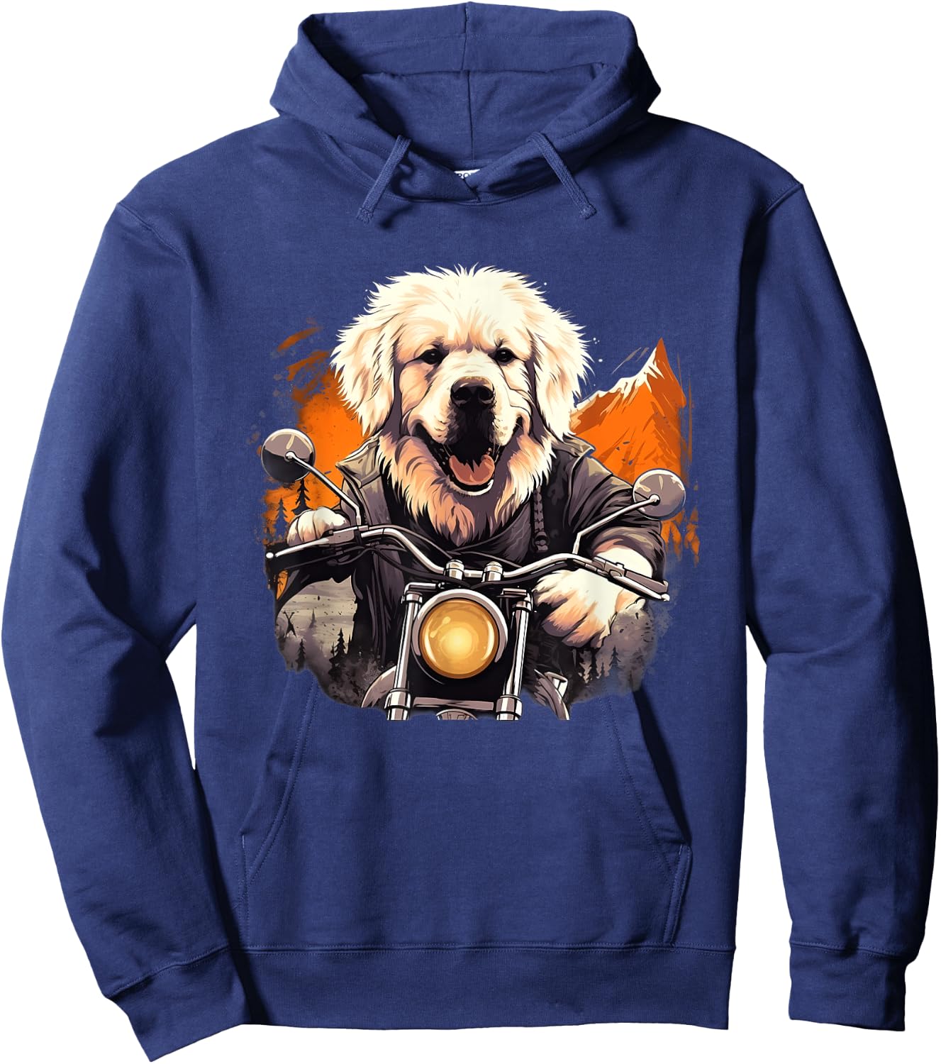 Biker Great Pyrenees Dog Riding Motorbike Hoodie - Hoodie | Navy