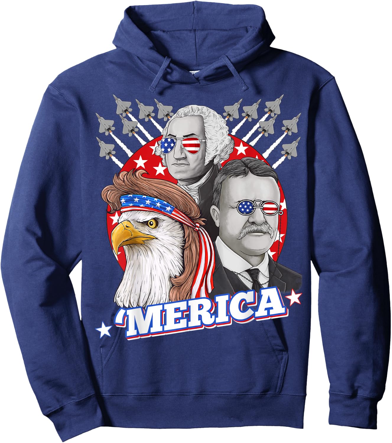 Washington Roosevelt Bald Eagle 4th Of July Patriotic Merica Kids Men Hoodie - Hoodie | Navy