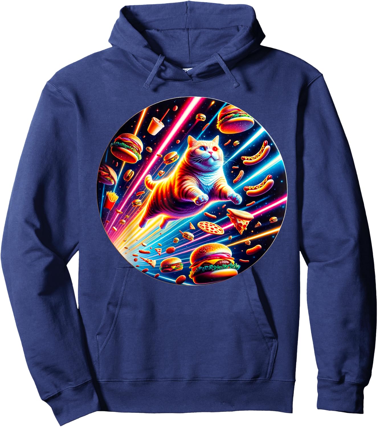 Outer Space Pizza Cat Rainbow Laser Taco Hot Dog Burrito Hoodie - Hoodie | Navy
