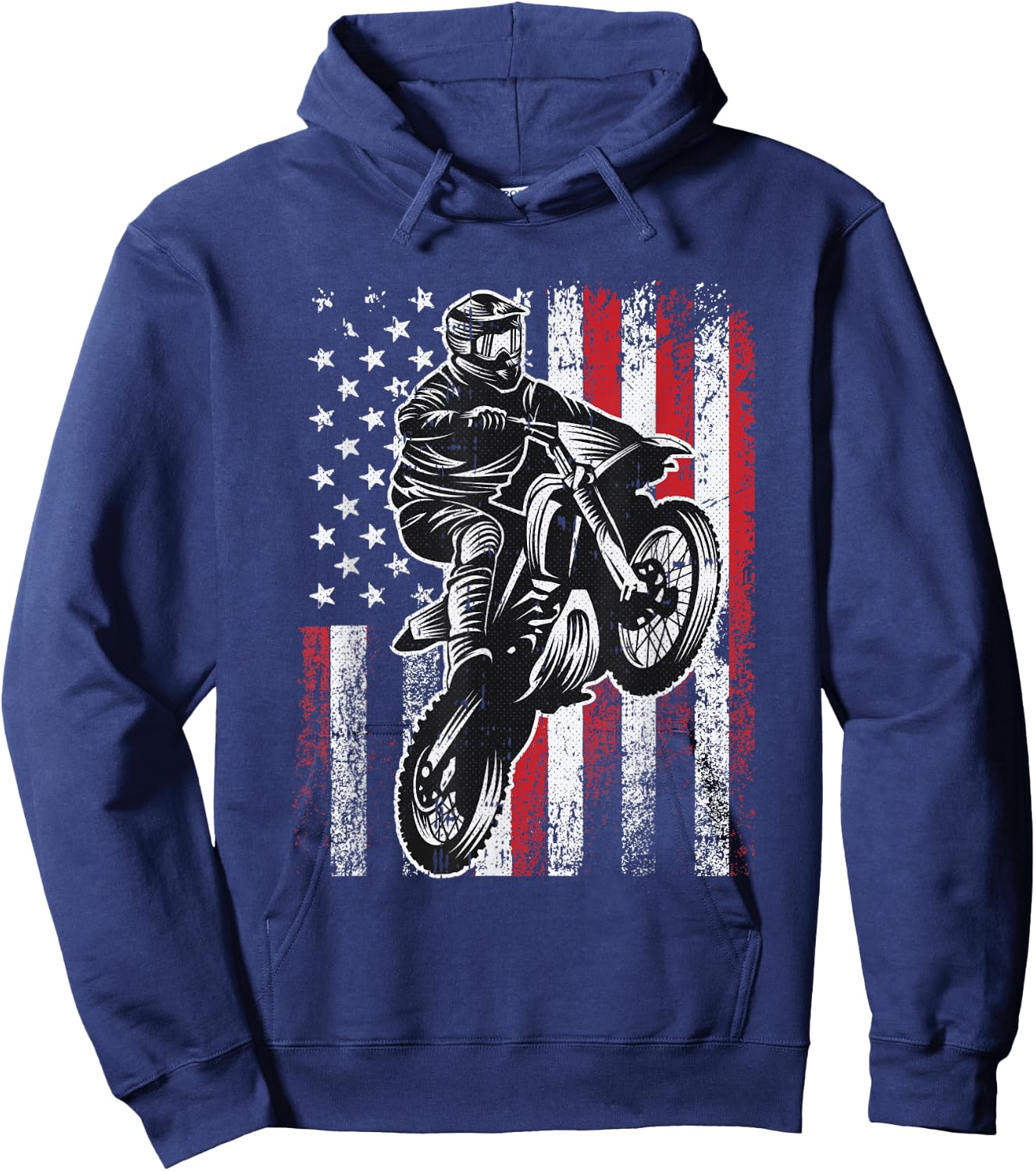 Motocross 4th Of July Cool Dirt-Bike American Flag Patriotic Hoodie - Hoodie | Navy