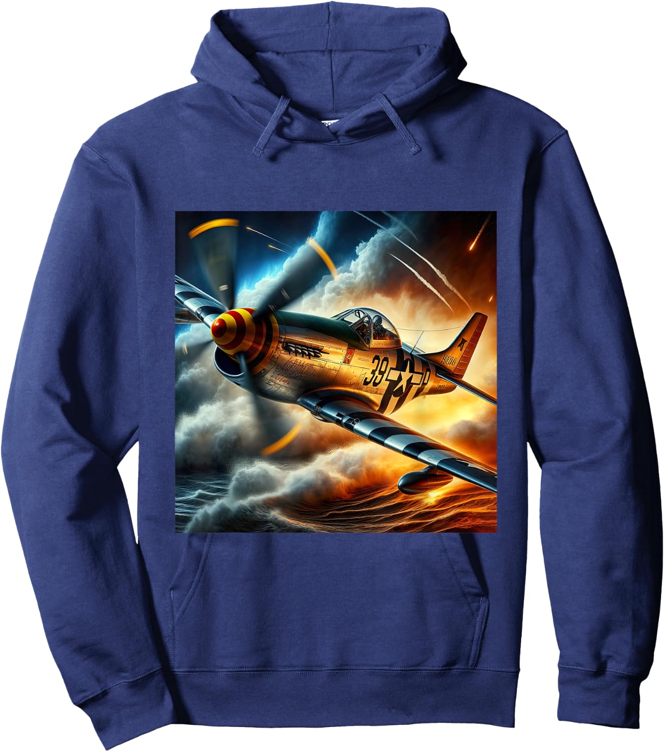 WWII Warbirds | P-51 Mustang in Dynamic Flight in the Sky Hoodie - Hoodie | Navy