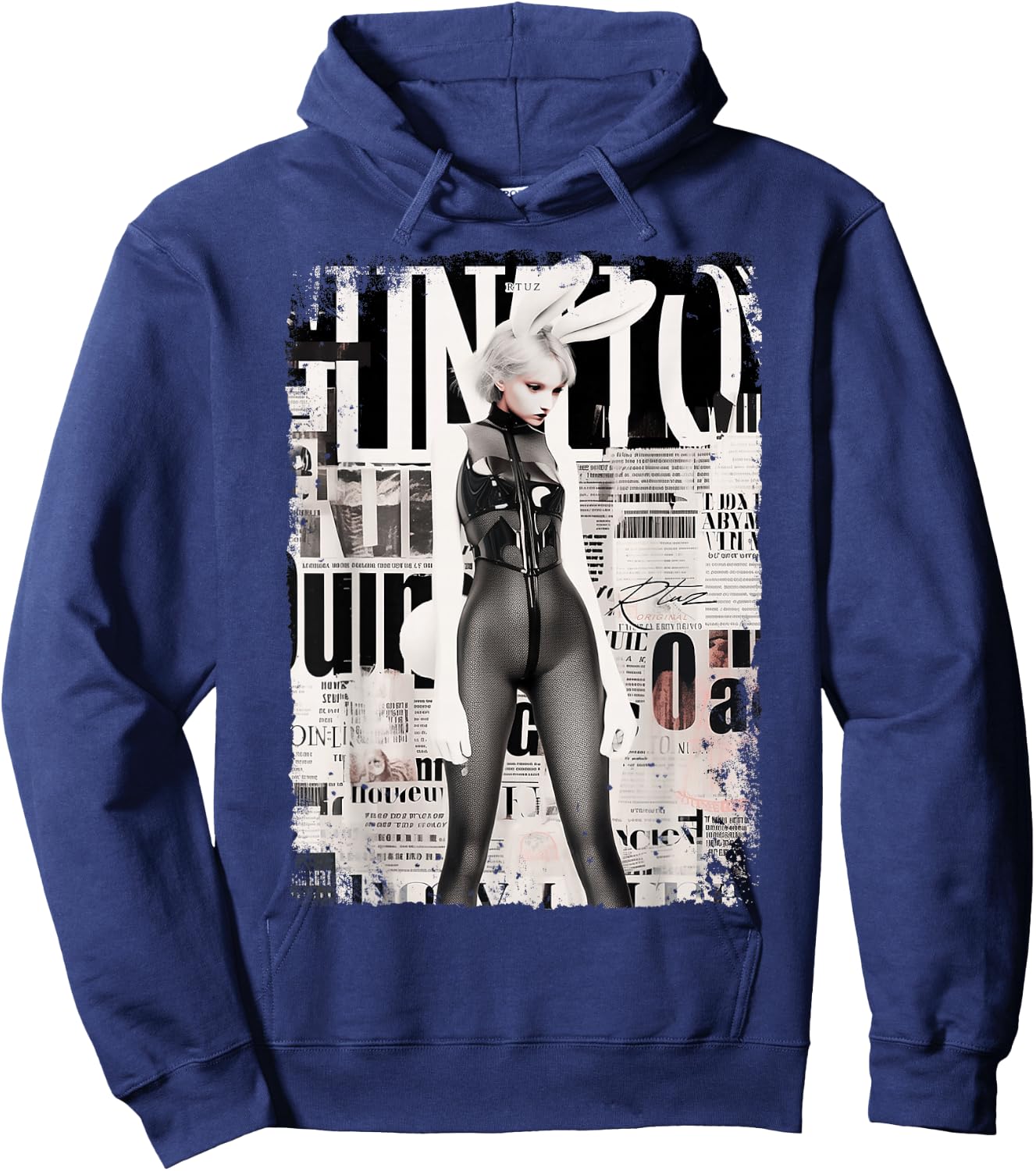 Magazine Cover Vintage Girl Bunny Collage Sexy Model Pin-Up Hoodie - Hoodie | Navy