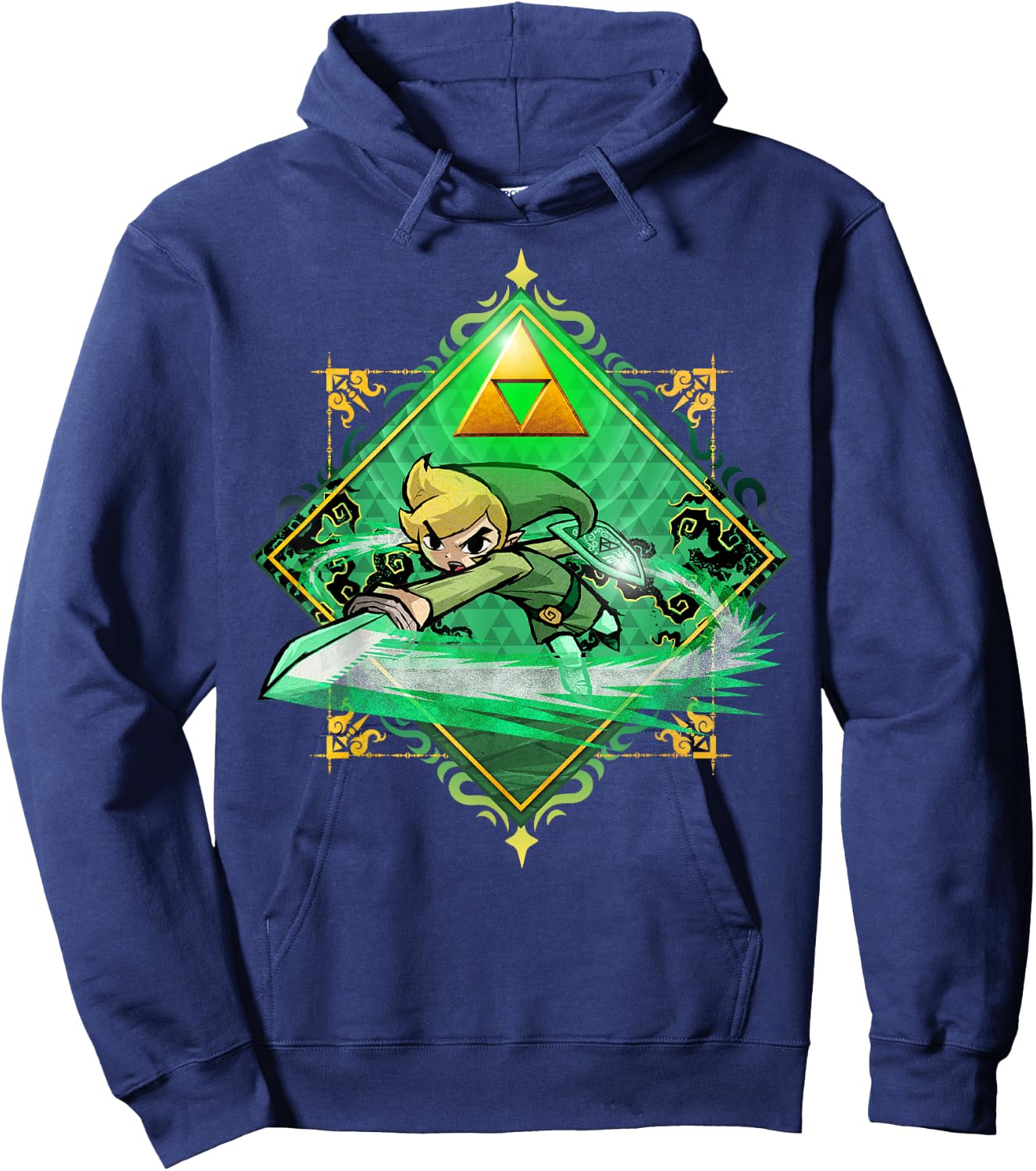 The Legend of Zelda: The Wind Waker Link Gold Sword Badge Hoodie - Hoodie | Navy
