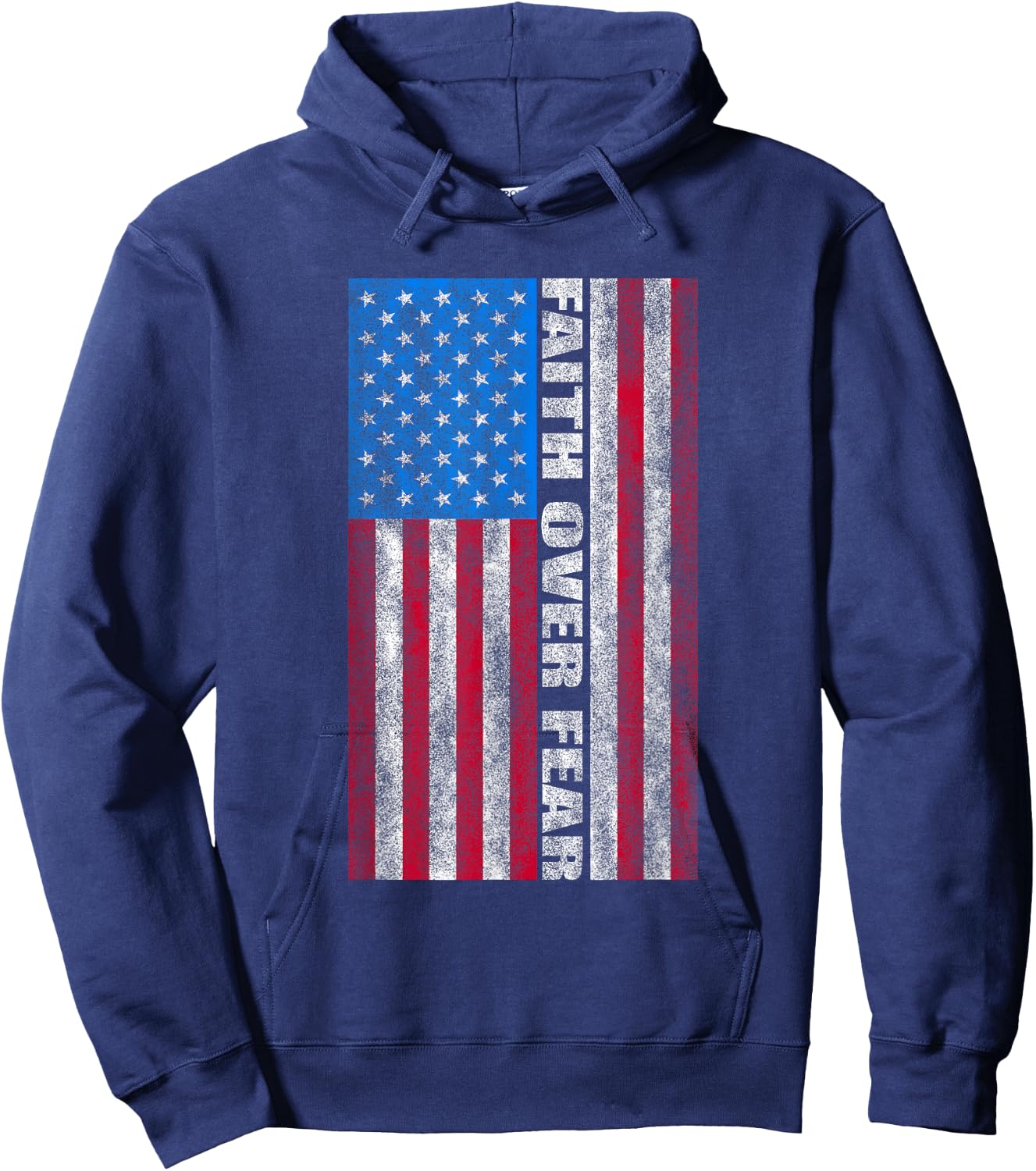 Faith Over Fear Vintage USA Flag Women Kids Men Hoodie - Hoodie | Navy