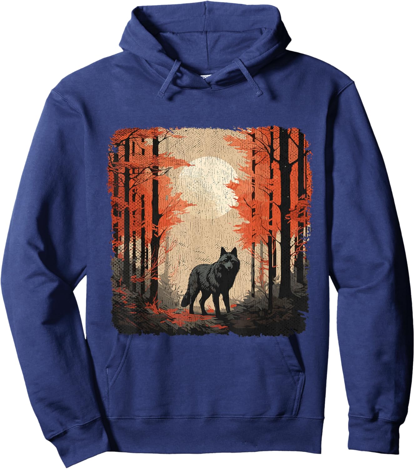 Nature Forest Women Landscape Men Children Full Moon Wolf Hoodie - Hoodie | Navy