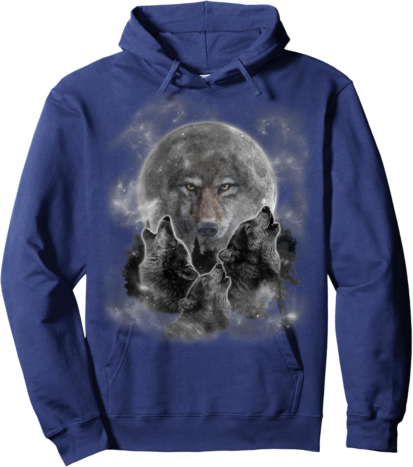 Grey Wolf Hunting Ground, Icy Moon, Forest, Galaxy Hoodie - Hoodie | Navy