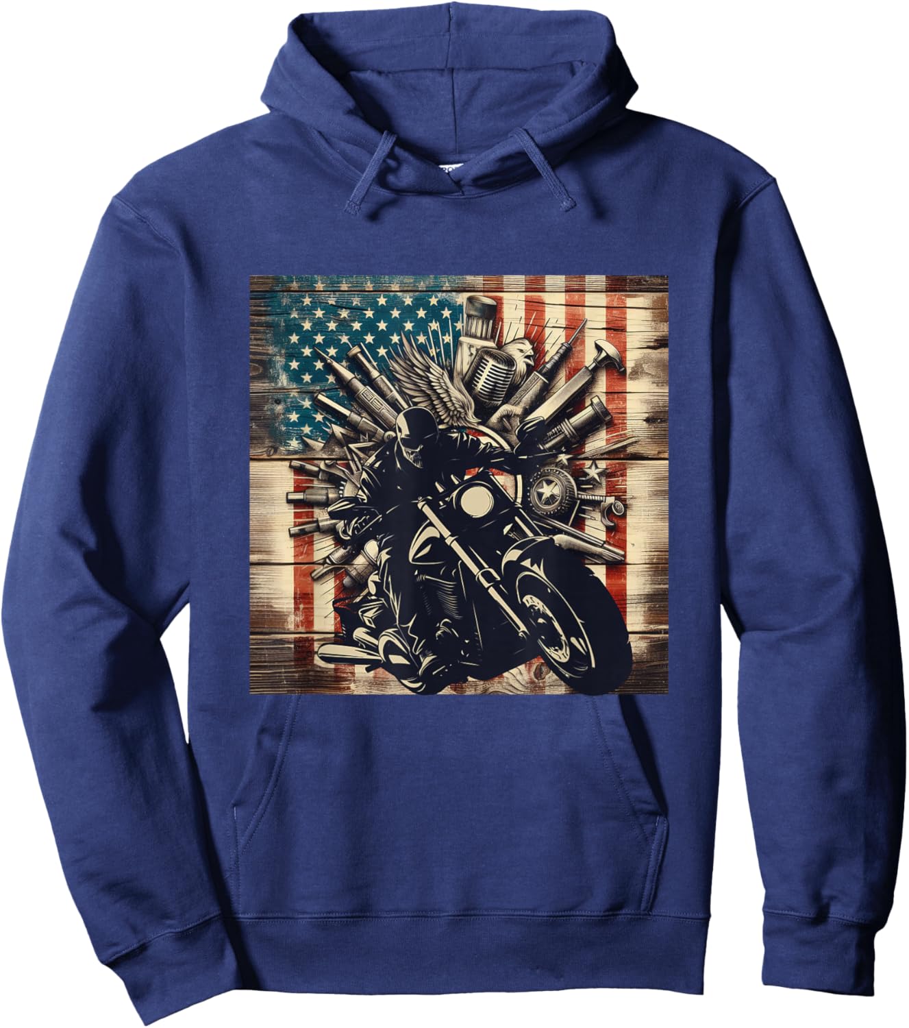 Patriotic American Flag Biker Motorcycle Hoodie - Hoodie | Navy