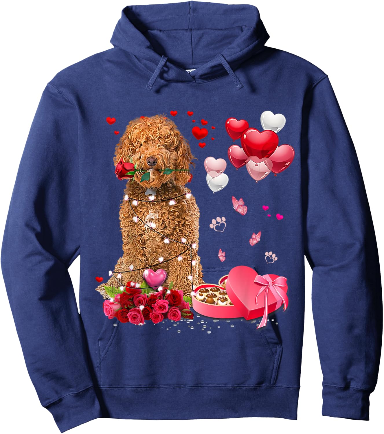 Funny Labradoodle Rose Heart Happy Valentine Day Dog Mom Hoodie - Hoodie | Navy