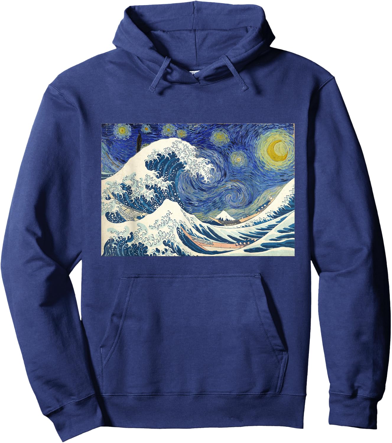 Great Wave off Kanagawa with Starry Nights van Gogh Hoodie - Hoodie | Navy