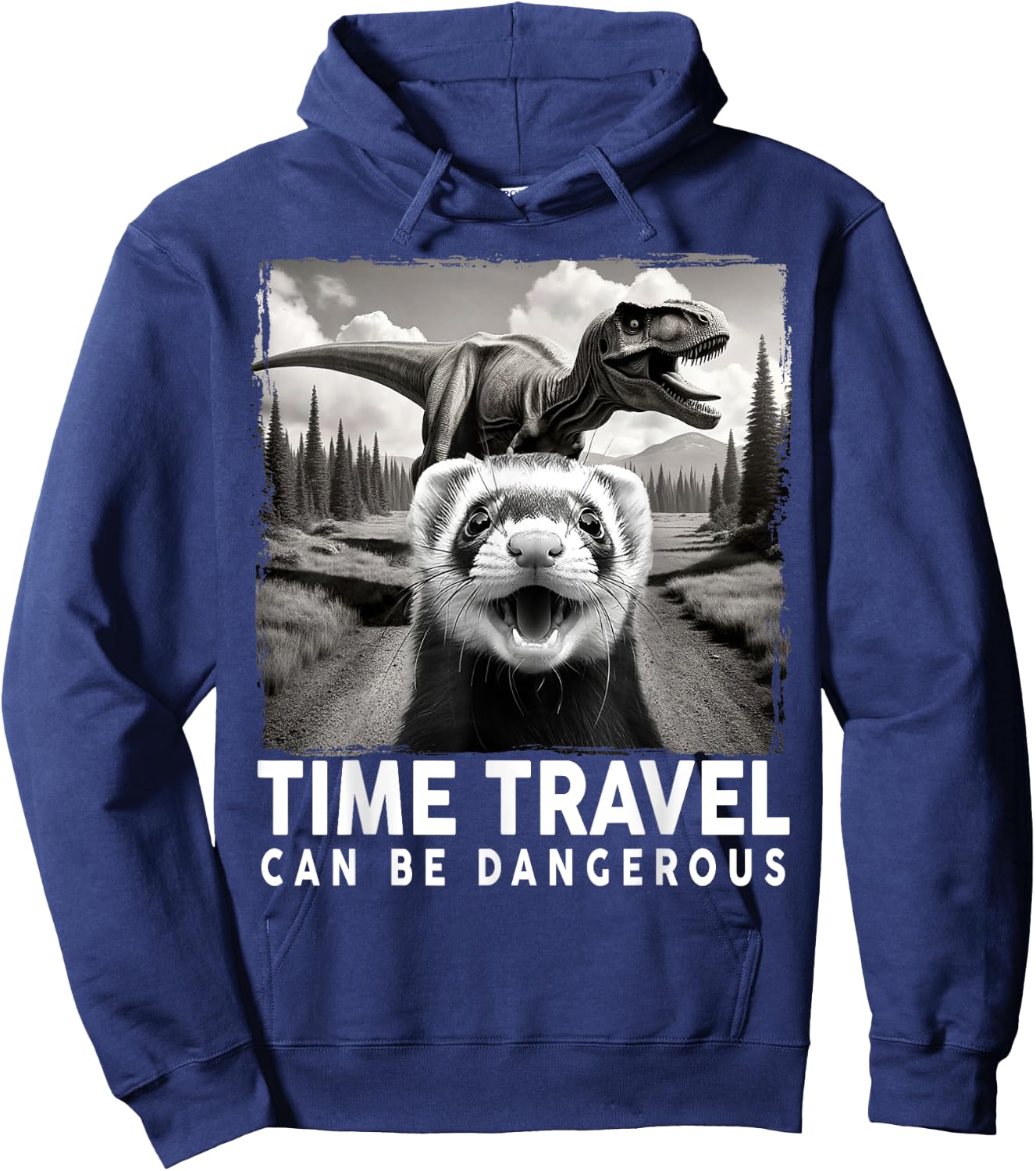 Ferret Selfie with Dinosaur, Time Travel Can Be Dangerous Hoodie - Hoodie | Navy